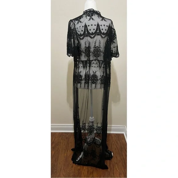 NWT Bloomingdale's AQUA Black Floral Short Sleeve Sheer Kimono, M - Picture 9 of 16